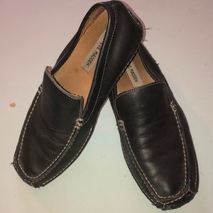 Men's black leather slip on loafers